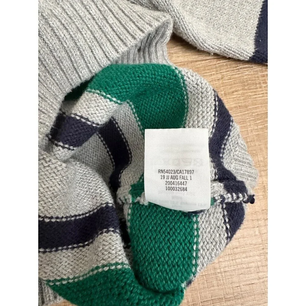 Janie & Jack Boys Gray Button-Front Cardigan With Green & Navy Stripes Size S